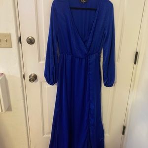 Floor length, royal blue gown